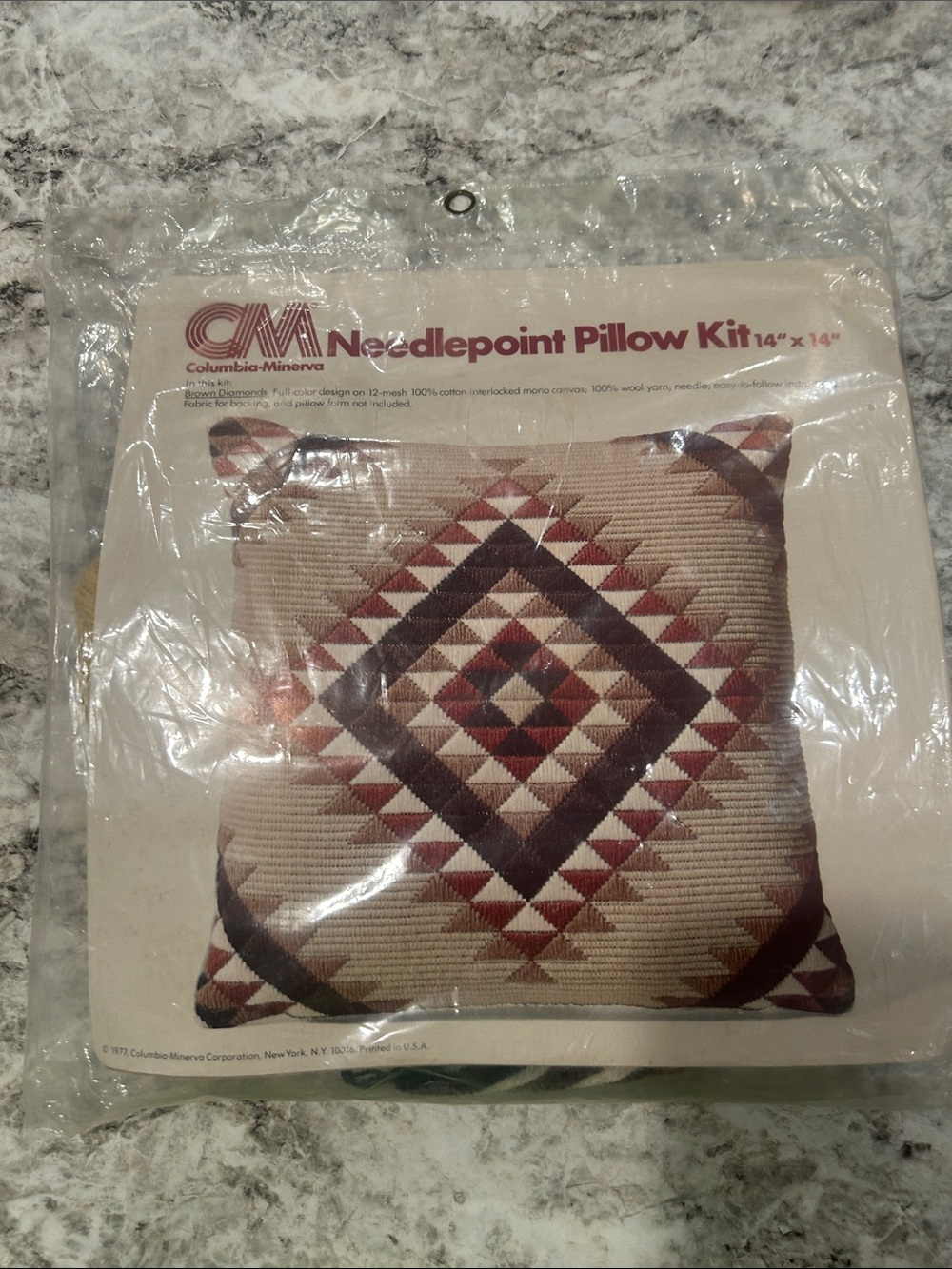 Vintage 1977. Columbia-Minerva Needlepoint Pillow Kit with Geometric Design